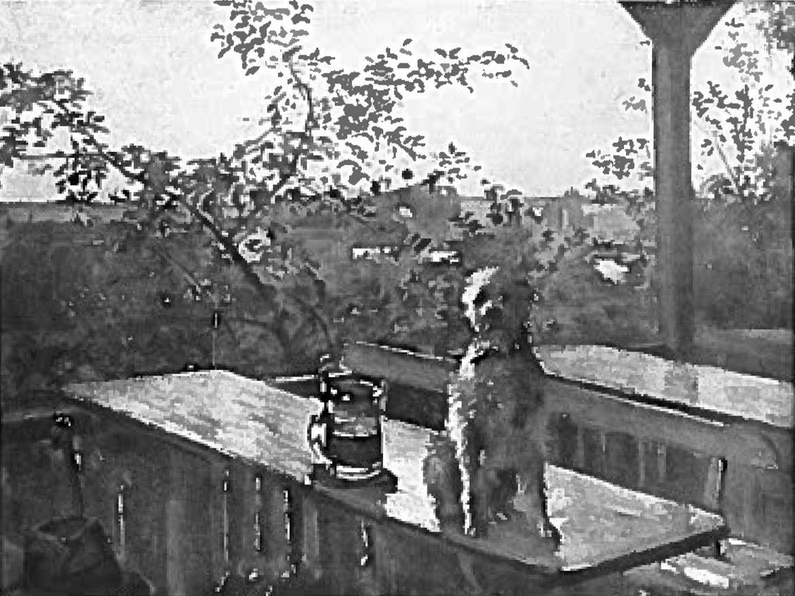 Hunden Hipp på et bord av Lovis Corinth