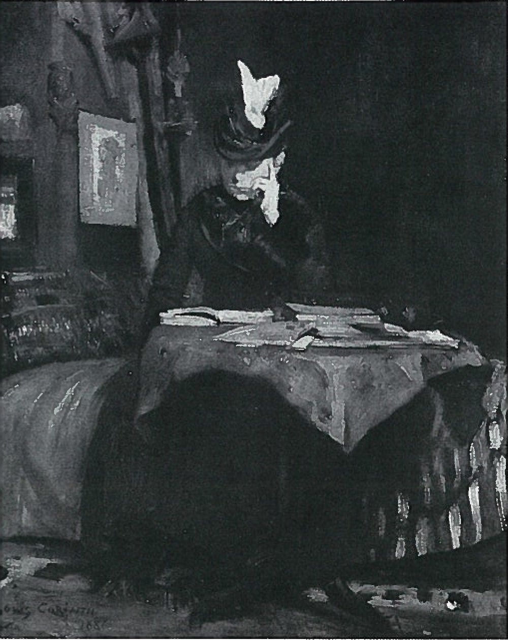 Lesende dame ved bordet av Lovis Corinth