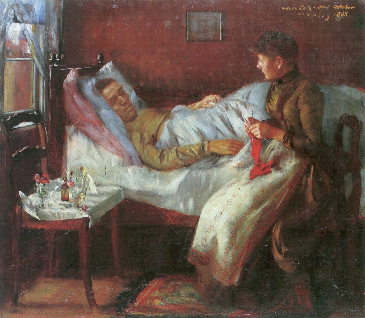 Far Franz Heinrich Corinth på den syke sengen av Lovis Corinth