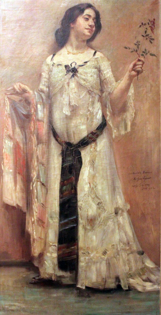 Portrett av Charlotte Berend i hvit kjole av Lovis Corinth