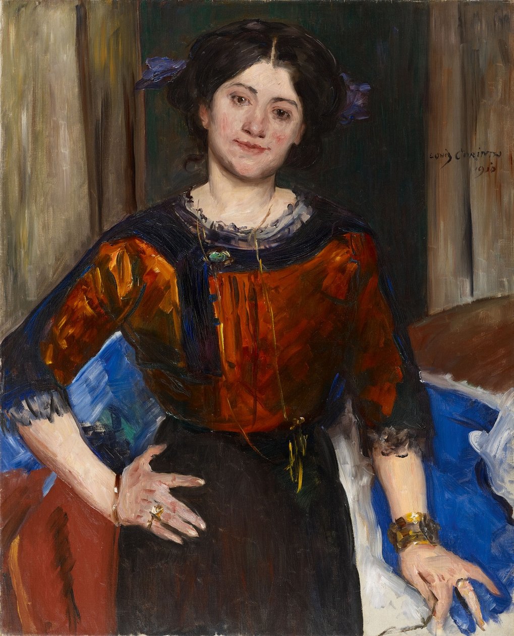 Portrett av Charlotte Corinth i en brun bluse av Lovis Corinth