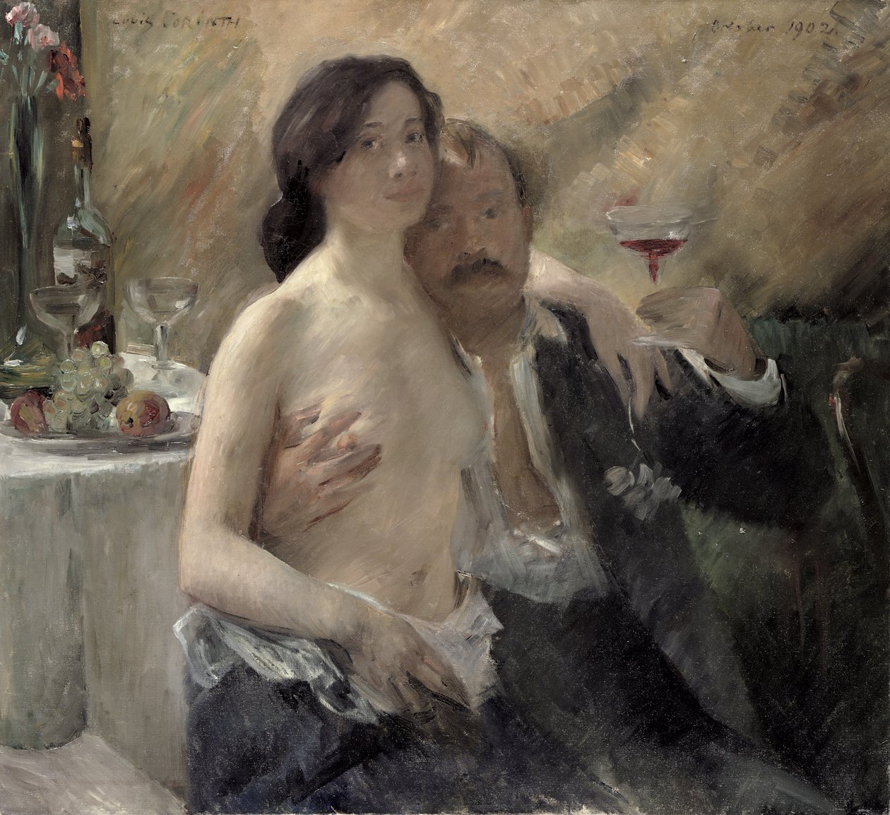 Selvportrett med sin kone og et sektglass, 1902 av Lovis Corinth