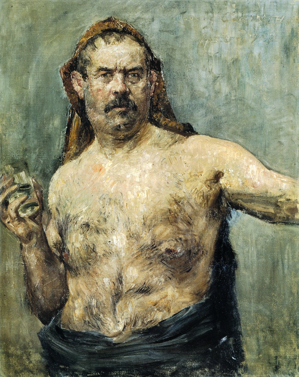Selvportrett med glass av Lovis Corinth