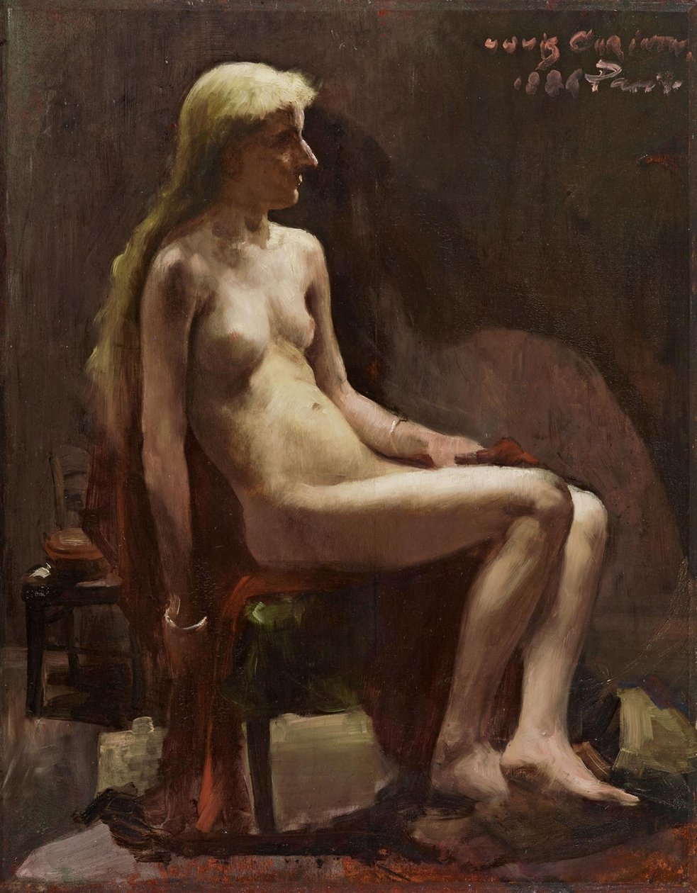 Sitter kvinnelig naken av Lovis Corinth
