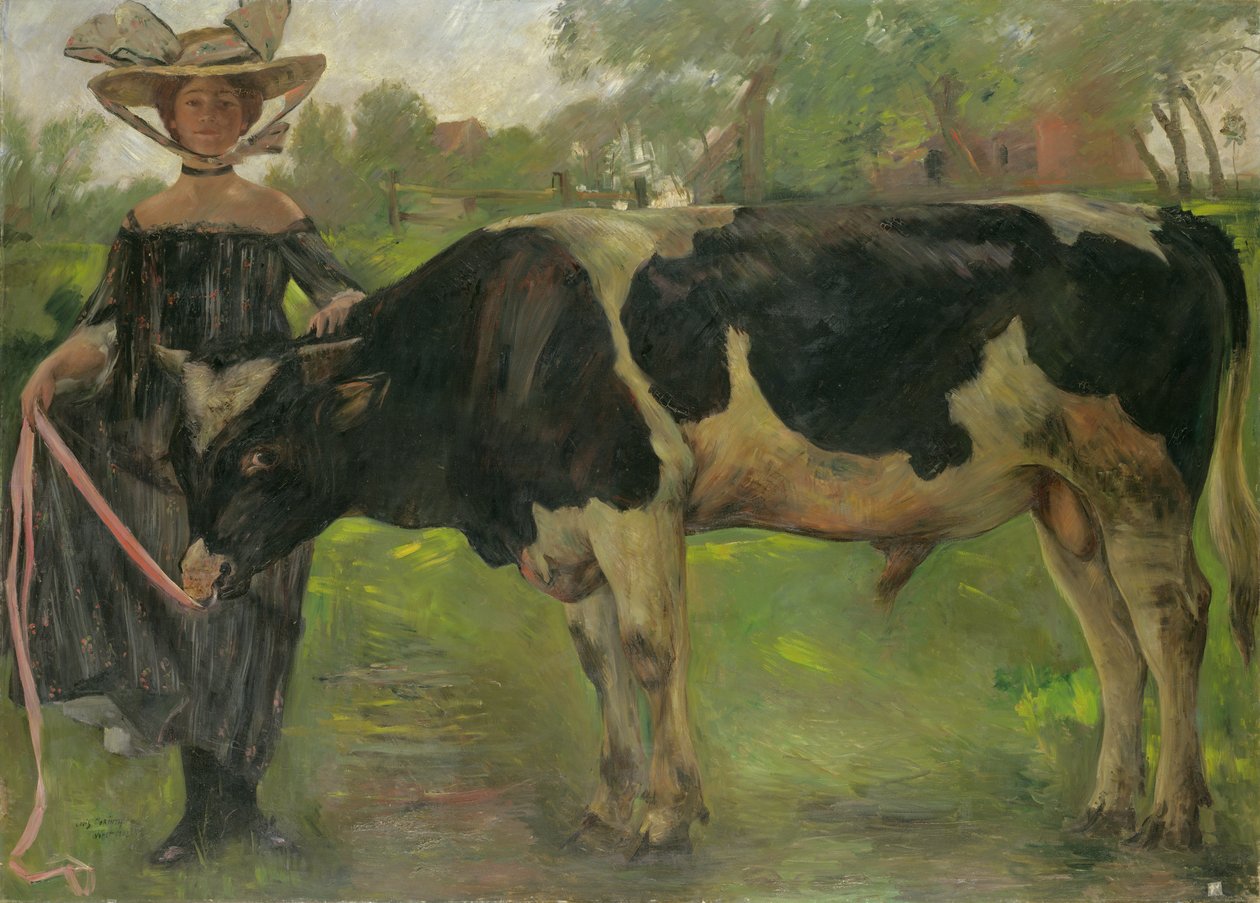 Maleren Charlotte Berend med en okse av Lovis  Corinth