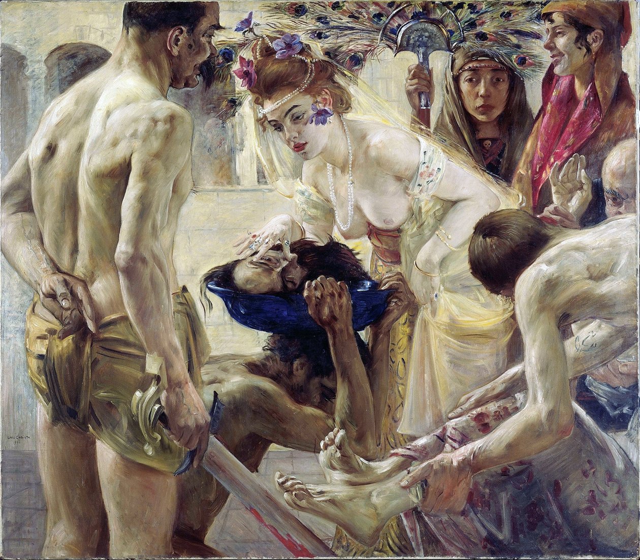 Salome. Den bibelske heltinnen, i dansedrakt, mottar hodet til døperen Johannes på et fat, som Herodes tilbyr henne som en belønning for hennes sjarm. Maleri av Lovis Corinth (1858-1925), olje på lerret av Lovis (1858 1925) Corinth