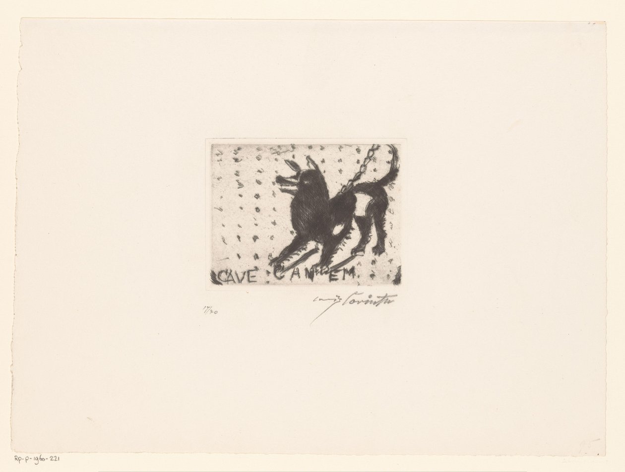 Bjeffende hund Cave Canem (tittel på objekt) av Lovis Corinth (signed by artist)