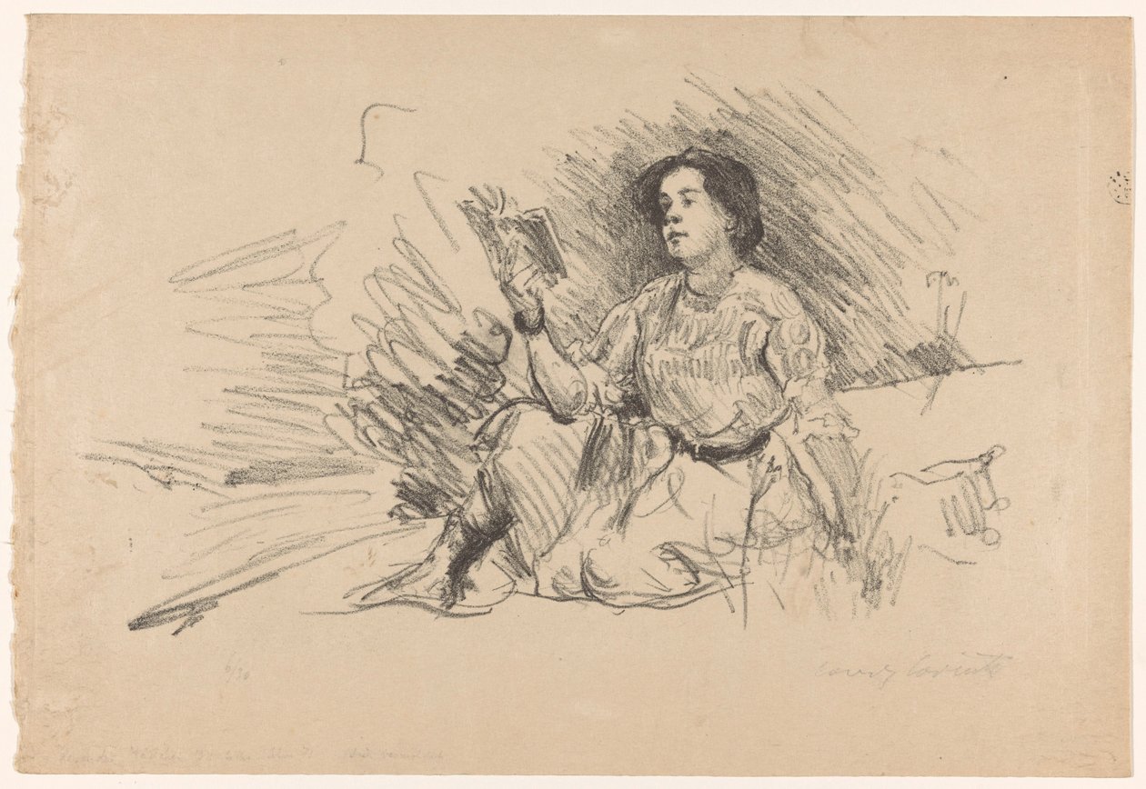 Jente leser, sitter på gulvet Lesendes Madchen av Lovis Corinth (signed by artist)
