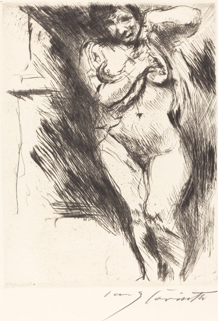 Naken med skjorte oppvokst kvinne som kler av seg, 1921. av Lovis Corinth