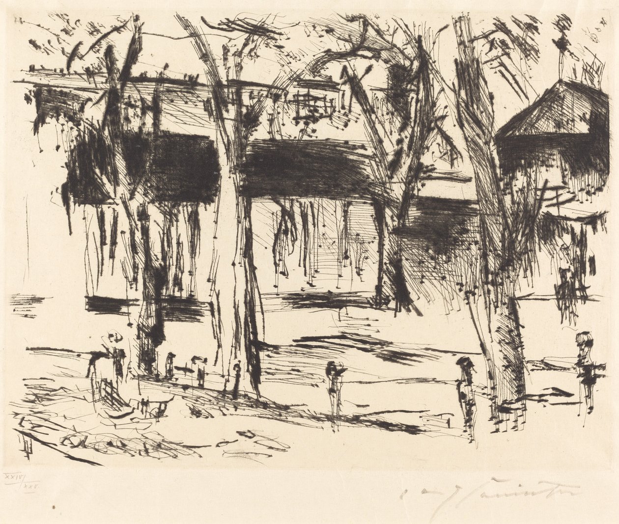 Tiergarten jernbanestasjon (bane med trær) av Lovis Corinth