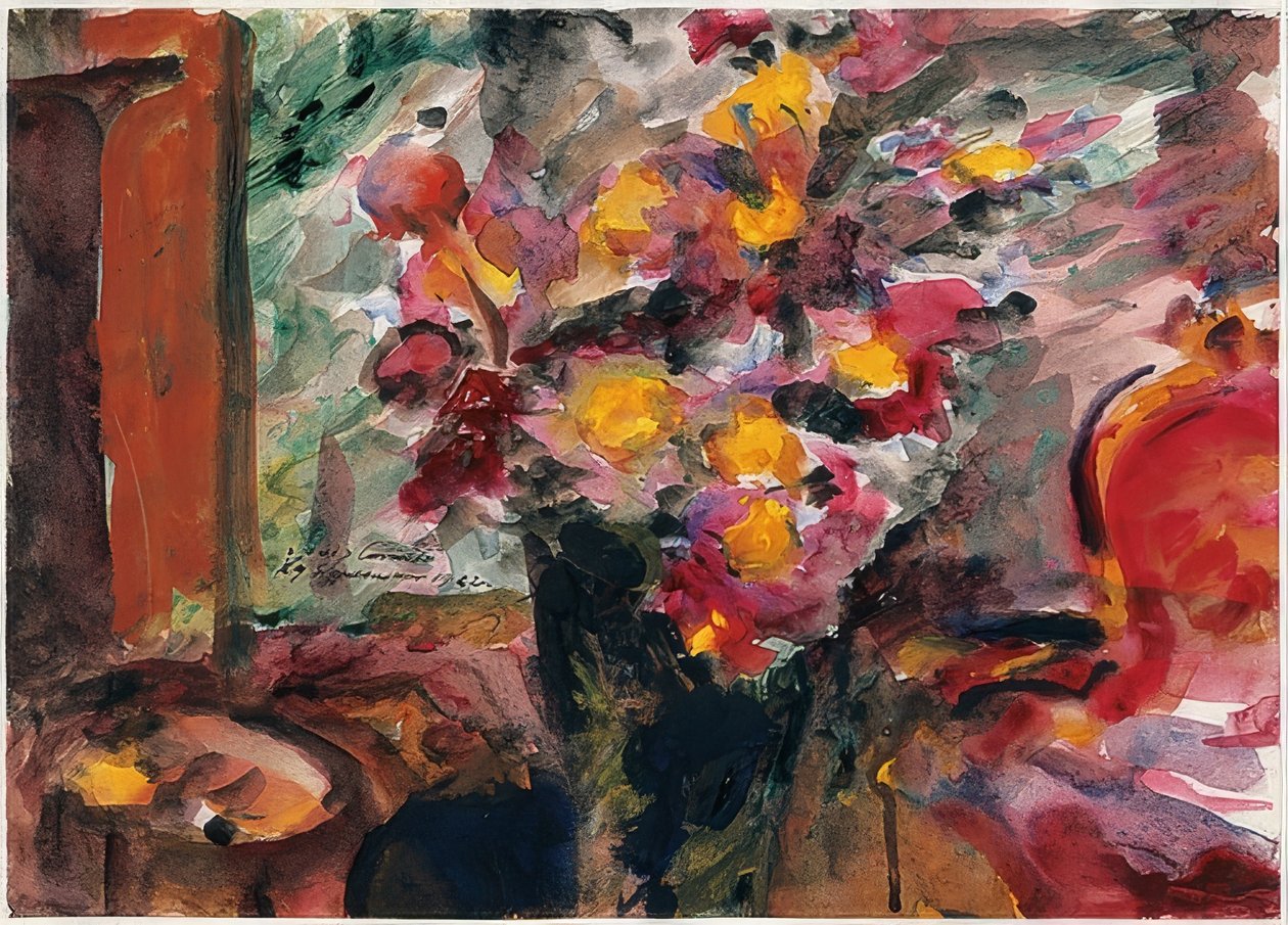 Blomstervase på et bord. 1922 av Lovis Corinth