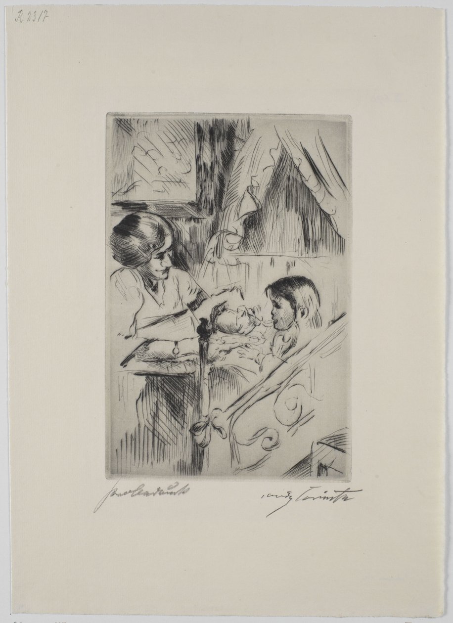 Barn i seng og mor av Lovis Corinth