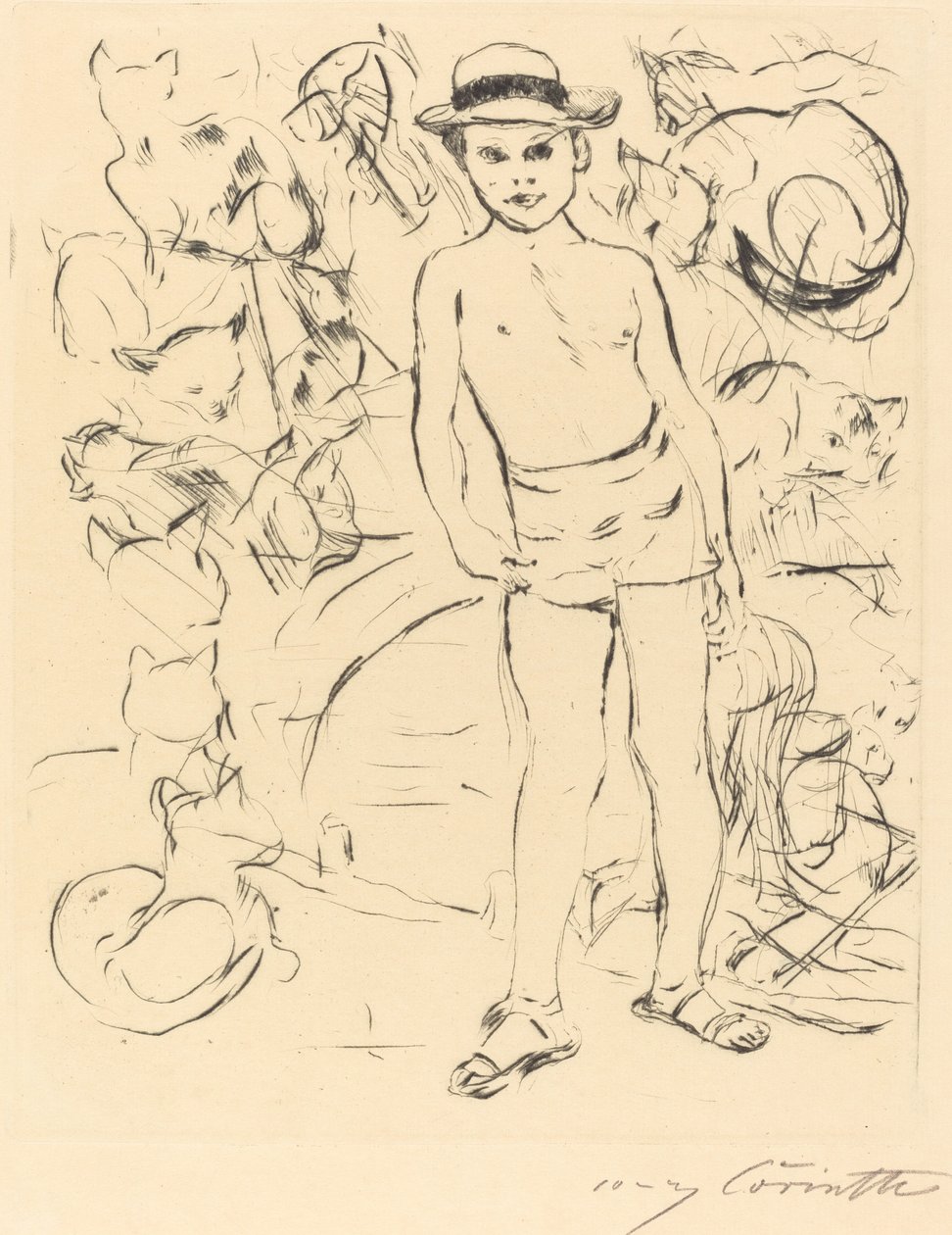 Gutt med badebukse og stråhatt Gutt med badebukse og stråhatt, 1915. av Lovis Corinth