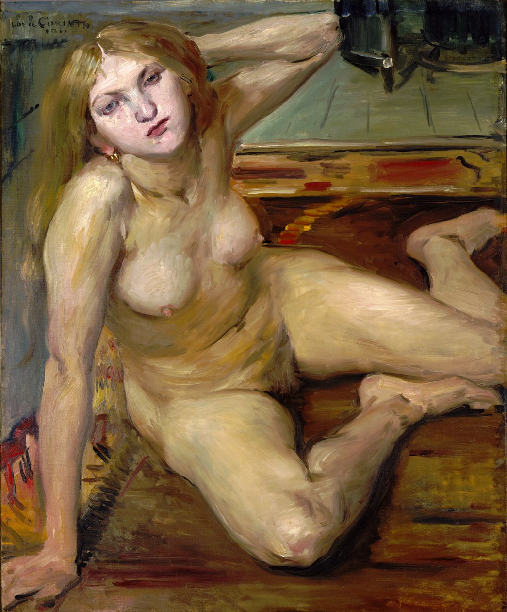 Naken jente på et teppe av Lovis Corinth