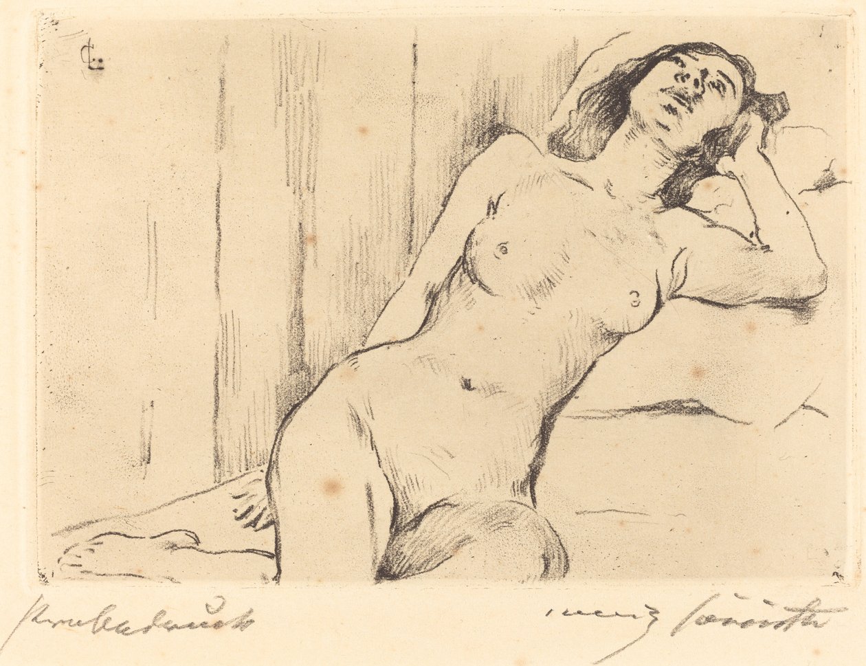 Hvilende trekvart naken (liggende naken kvinne) av Lovis Corinth