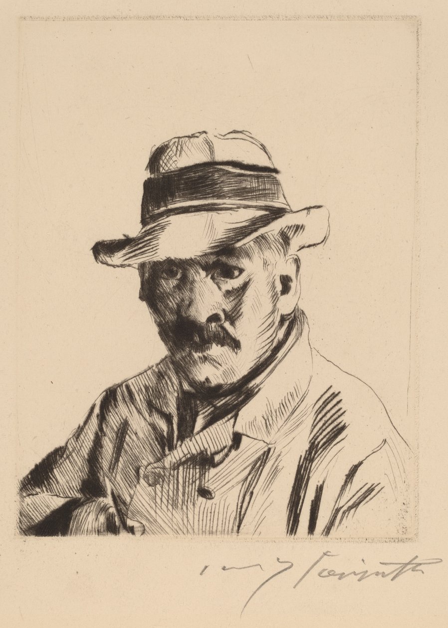 Selvportrett i stråhatt, bystelengde, 1913. av Lovis Corinth