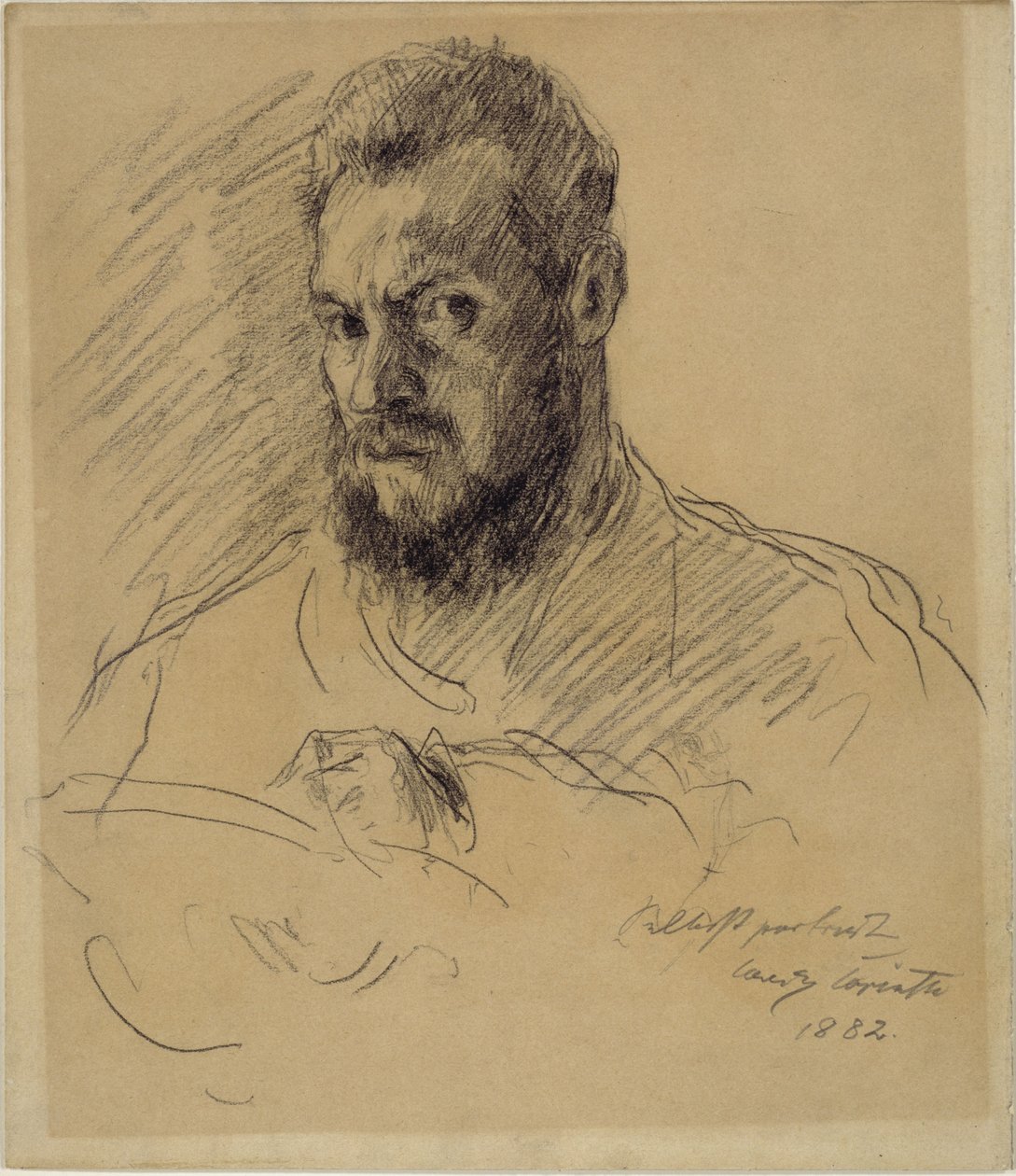 Selvportrett med helskjegg, tegnende av Lovis Corinth