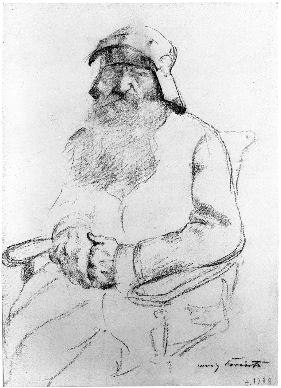 Sittende skjeggete gammel mann med hjelm fra 1500-tallet, sett forfra (studie til Götz von Berlichingen) av Lovis Corinth