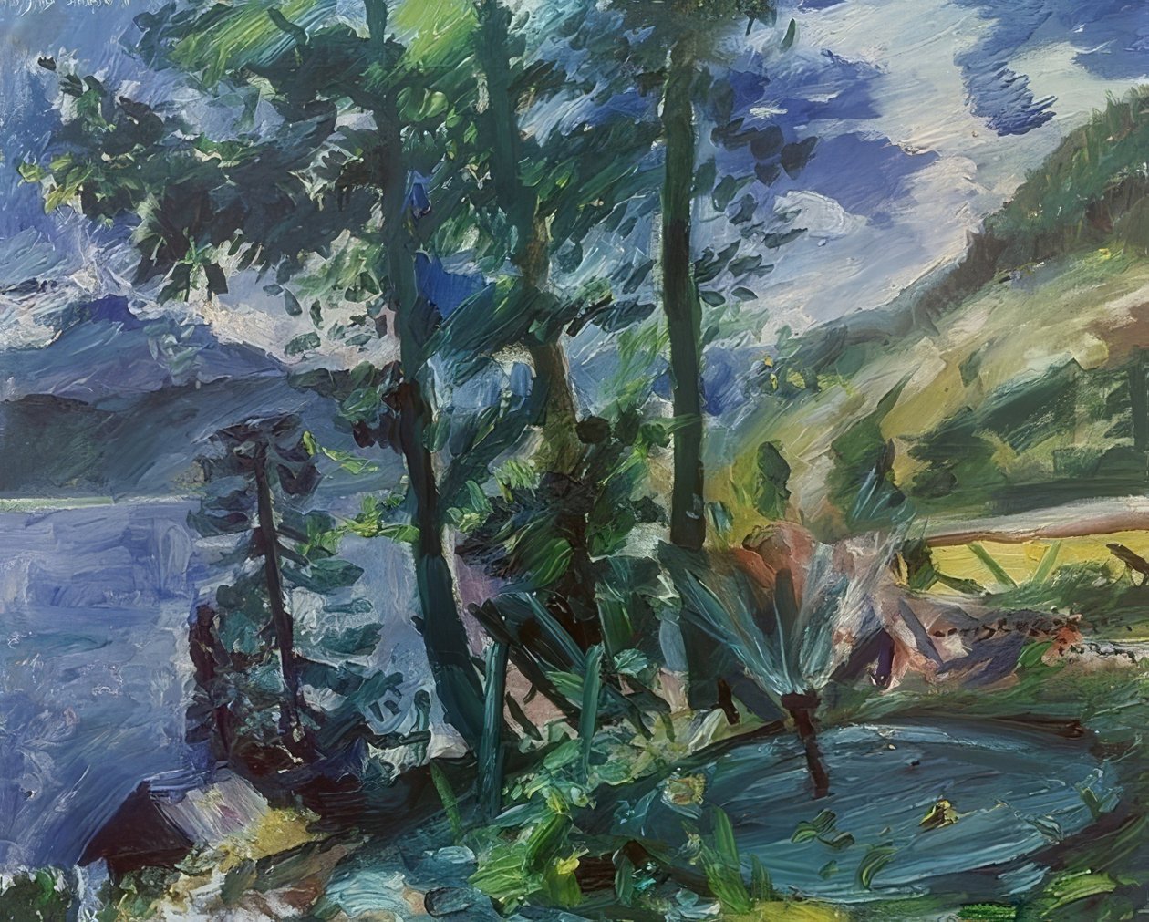 Walchensee med fontene. 1923 av Lovis Corinth