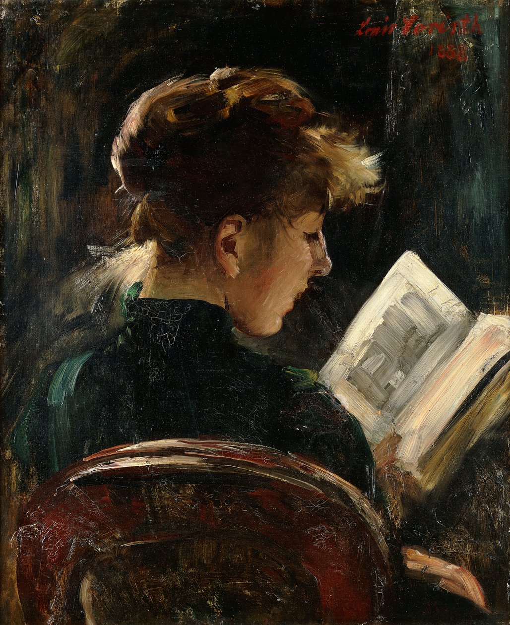Kvinne som leser; Lesepike, 1888 av Lovis Corinth