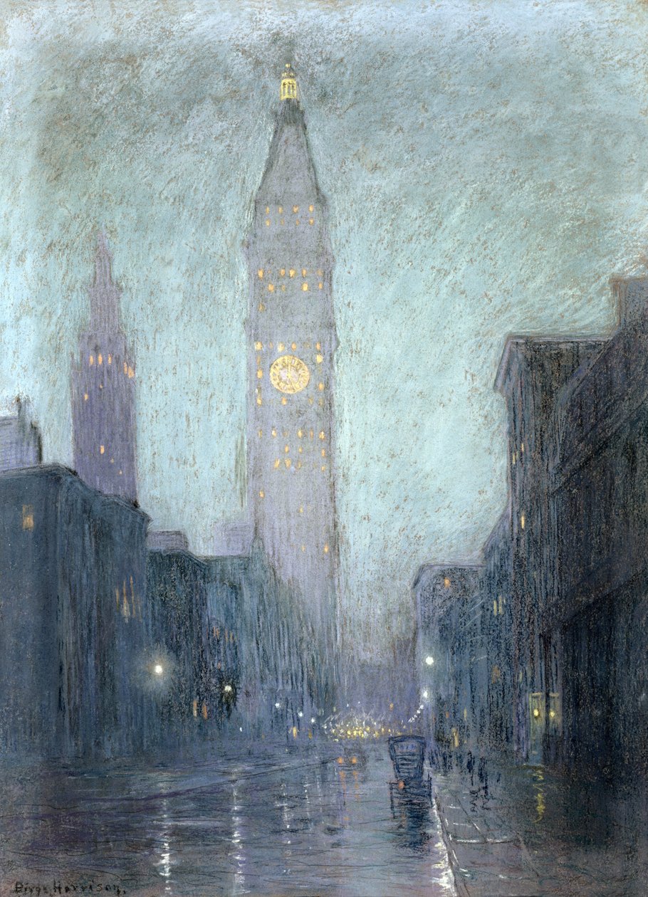 Madison Avenue at Twilight (pastell på brunt papir) av Lowell Birge Harrison