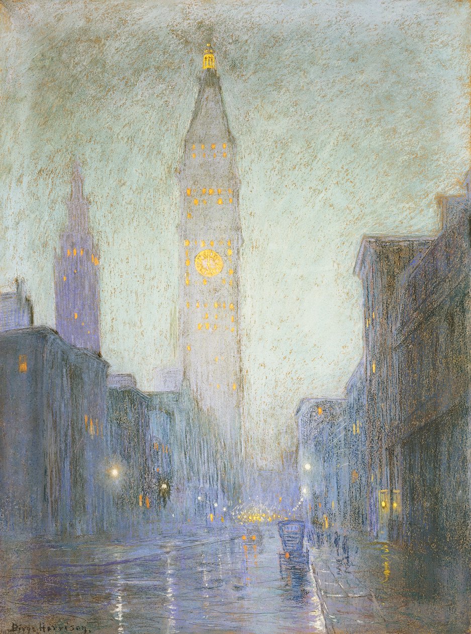 Madison Avenue at Twilight, ca. 1911 (pastell på brunt papir) av Lowell Birge Harrison