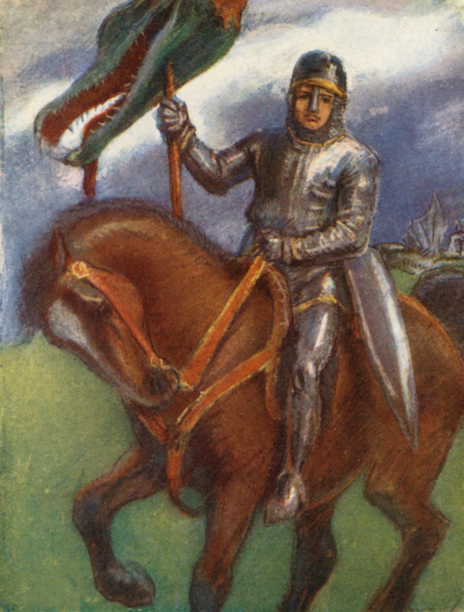 Illustrasjon til historier om Guy av Warwick (fargelitografi) av Lowes Dalbiac Luard
