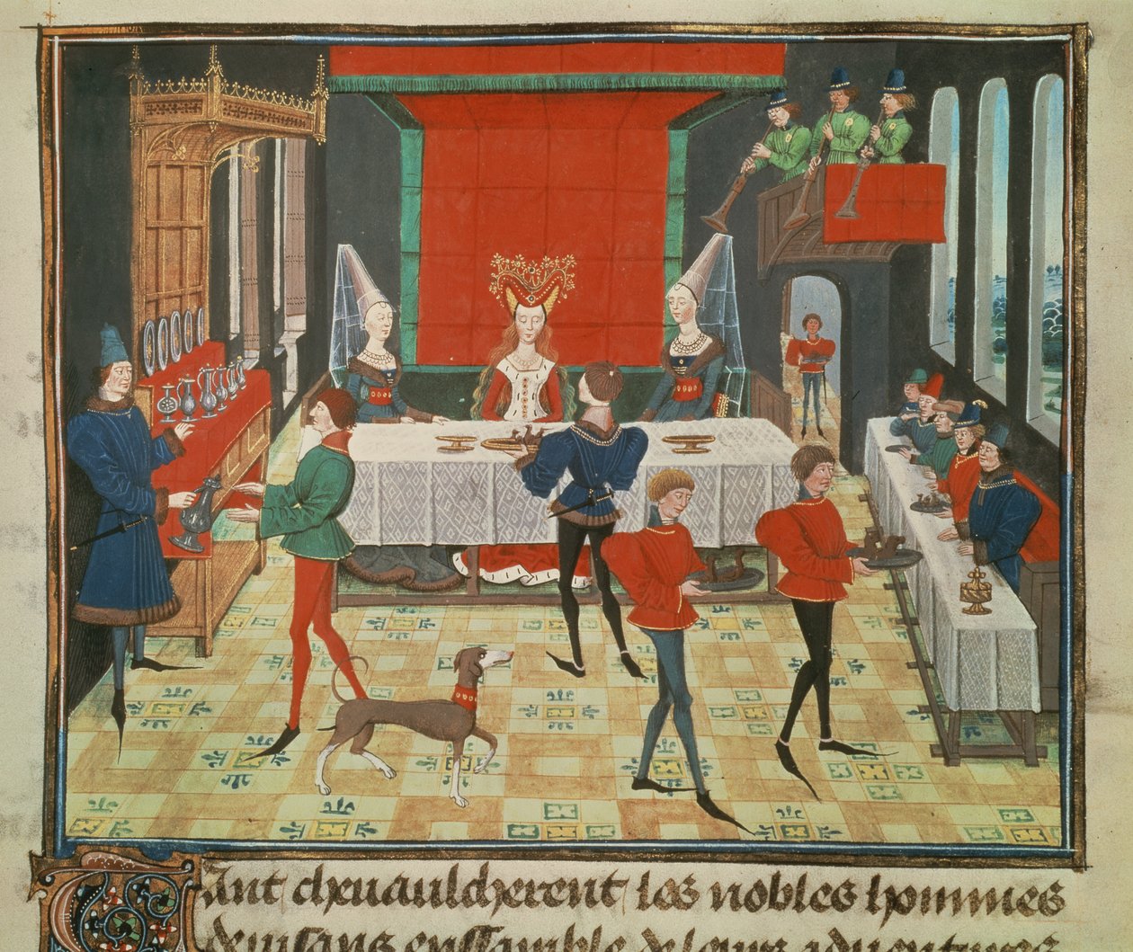Ms 5073 f.140v Table Service of a Lady of Quality, fra Renaud de Montauban-syklusen av Loyset Liedet