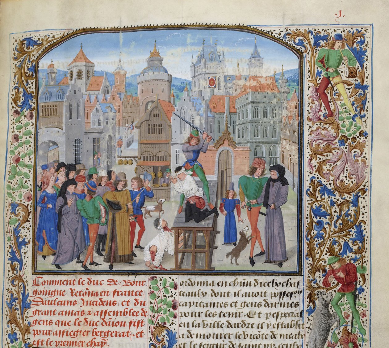 Henrettelse av Guillaume Sanche IV de Pommiers, viscount av Fronsac i Bordeaux i 1375, ca 1470-1475. av Loyset Liedet