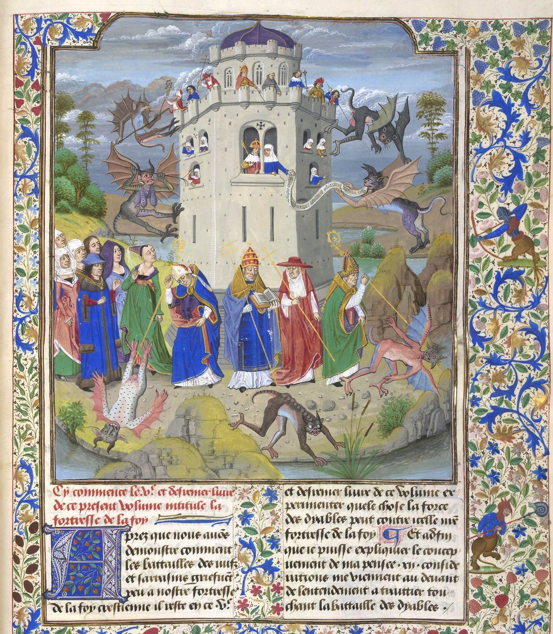 Troens festning Miniatyr av de hellige Gregory, Augustine, Jerome og Ambrose kjemper mot demoner, sent på 1400-tallet. av Loyset Liedet