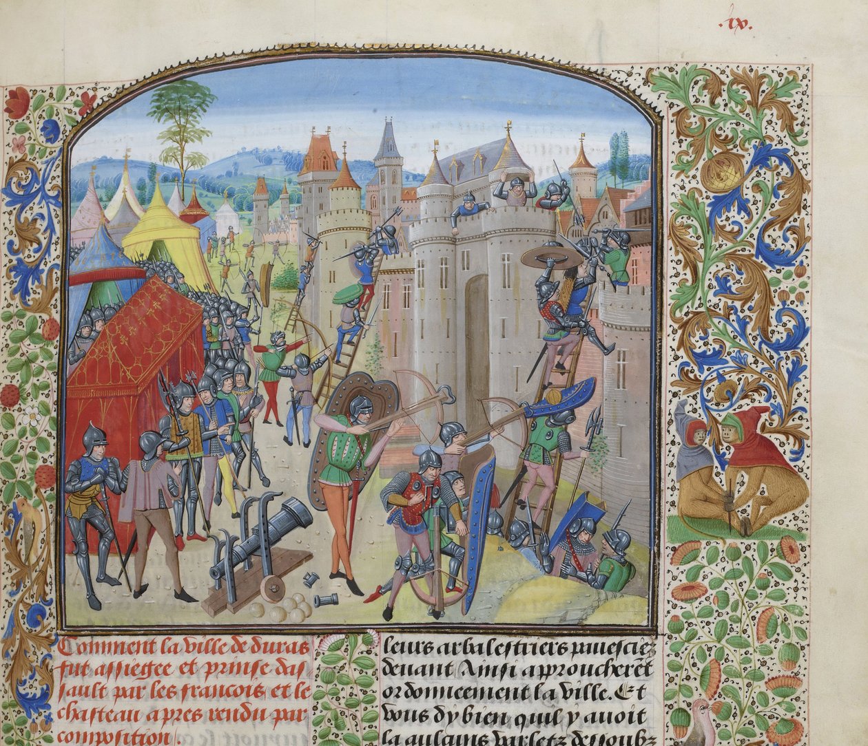 Beleiring av château de Duras av franskmennene i 1377, ca 1470-1475. av Loyset Liedet