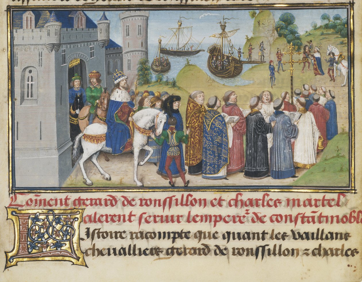 Den bysantinske keiseren tar imot Roussillon og Martel, 1468-1470 av Loyset Liedet