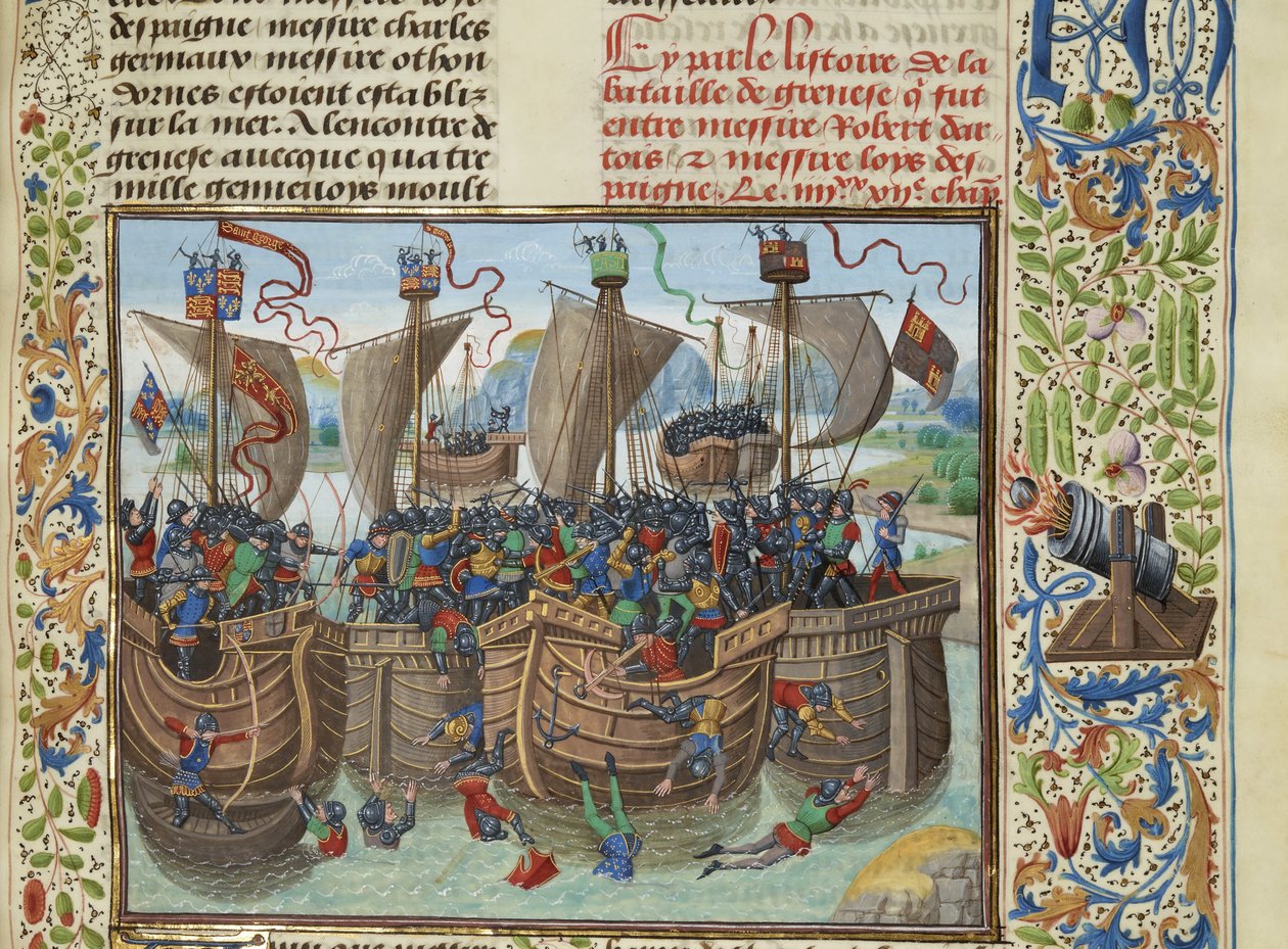 Sjøslaget ved Guernsey, 1342, ca 1470-1475. av Loyset Liedet
