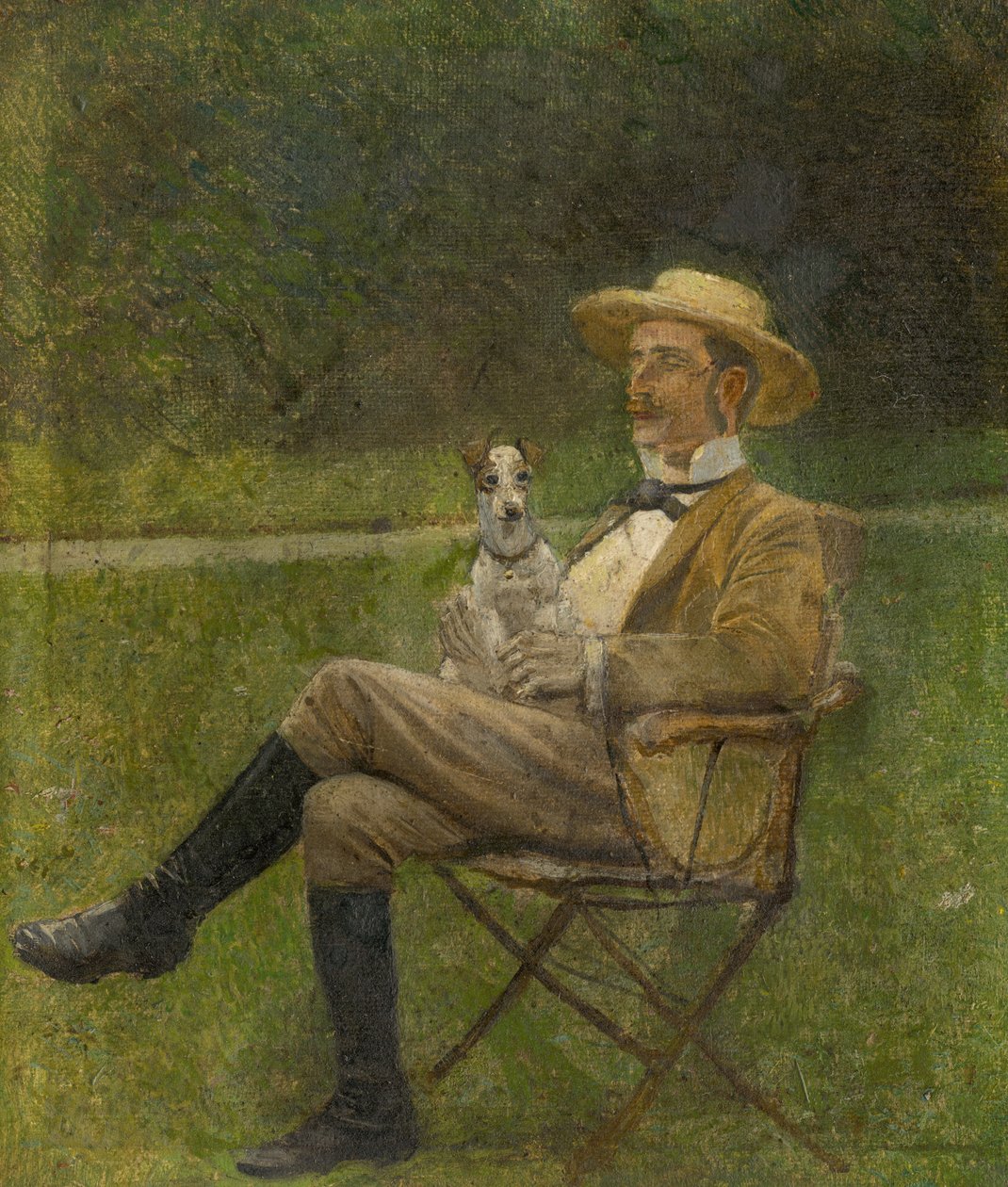 Studie av en sittende mann med hund av Laszlo Mednyanszky
