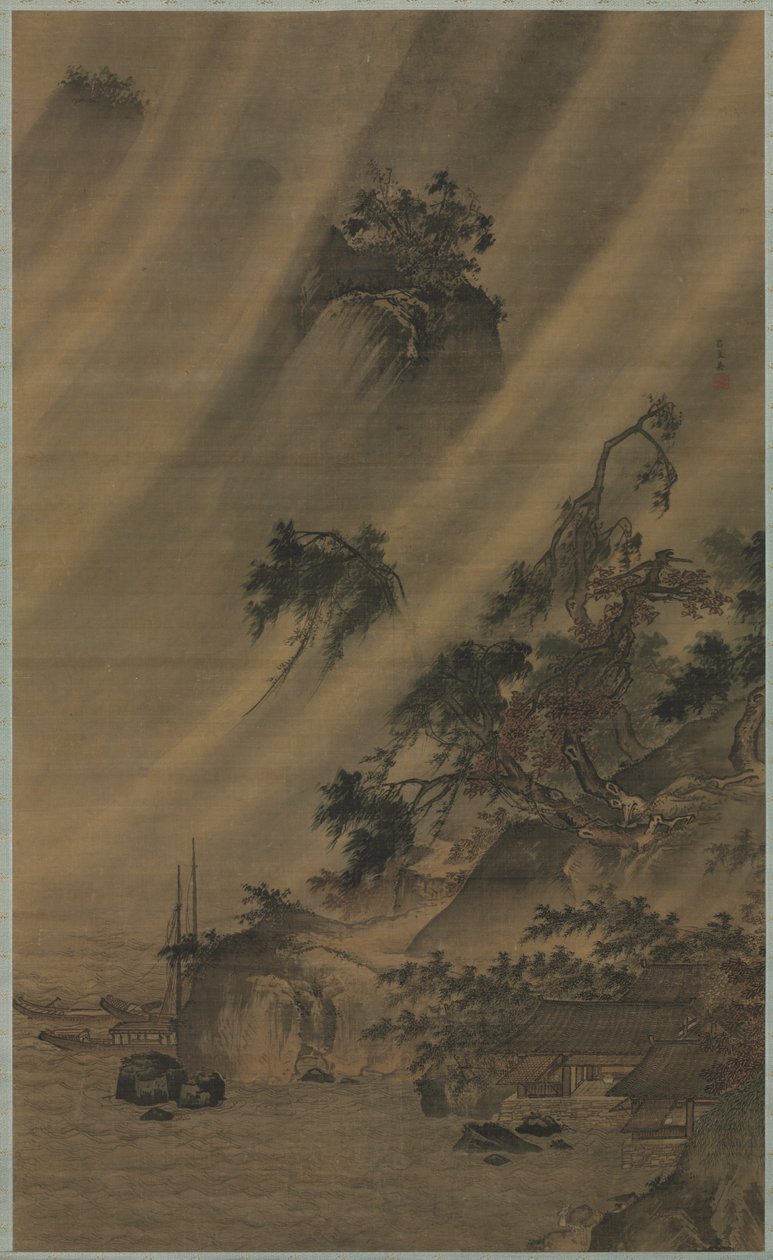 River Village in a Rainstorm, ca. 1480-1507. av Lu Wenying