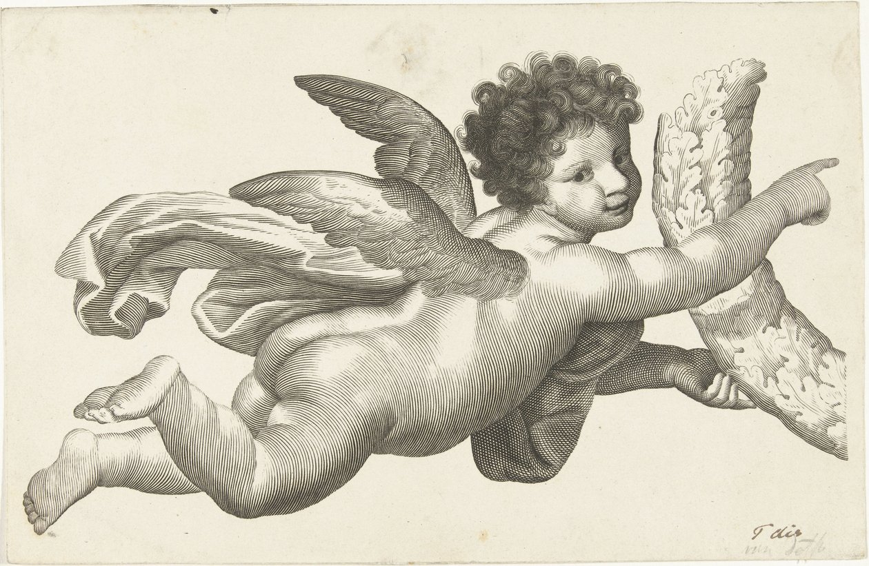 Flytende putto med krans av Lubertus Teunis van Deth