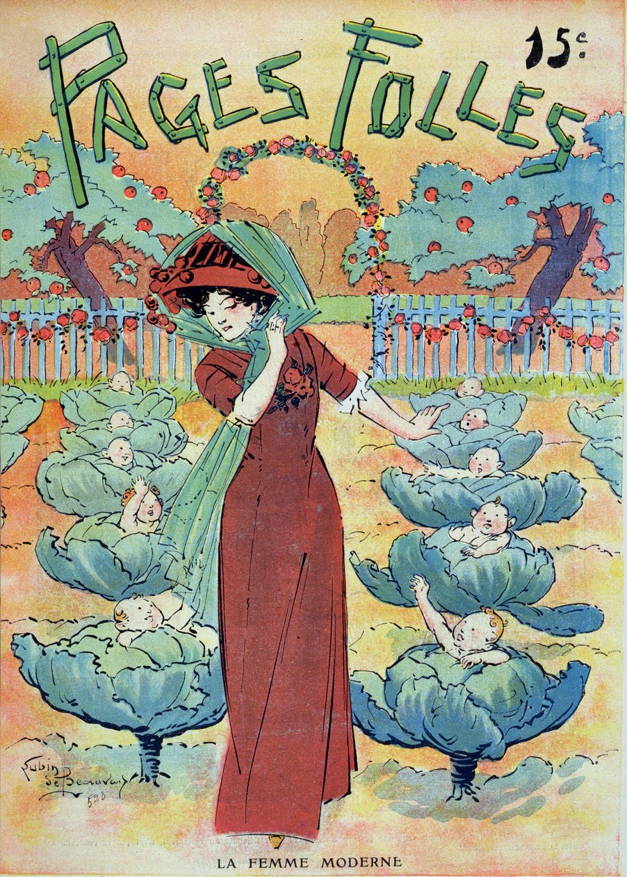The Modern Woman in a Cabbage Field, fra 'Pages Folles', 1910 av Lubin de Beauvais
