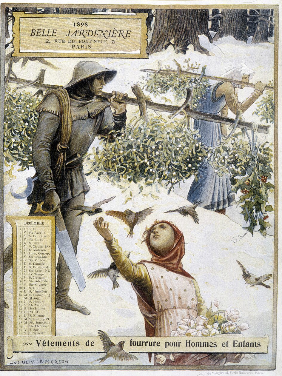 Desember: plukking av misteltein - av Luc-Olivier Merson i kalenderen til butikken "" La belle jardinière"" av Luc Oliver Merson