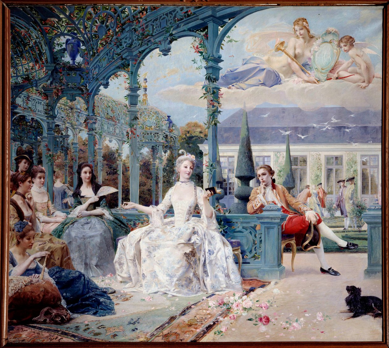 Mademoiselle de Clermont og greven av Melun ved Pavilion of Sylvie nær Chantilly Dette er de to hovedpersonene i diktene til Theophile de Viau. Maleri av Luc Olivier Merson (1846-1920) 1895 Søn. 1,88x2,10 m Chantilly, Musee Conde av Luc Oliver Merson