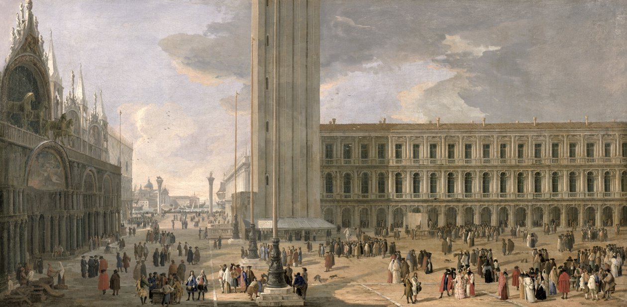 Utsikt over Piazza San Marco, Venezia, ca. 1726 av Luca Carlevaris