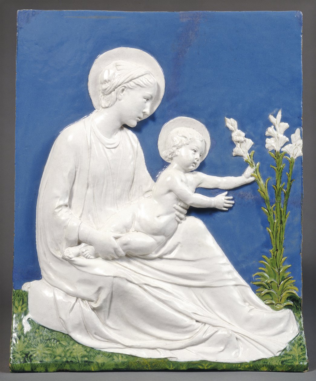 Madonna und Child, ca. 1475 (glasert terrakotta) av Luca Della Robbia