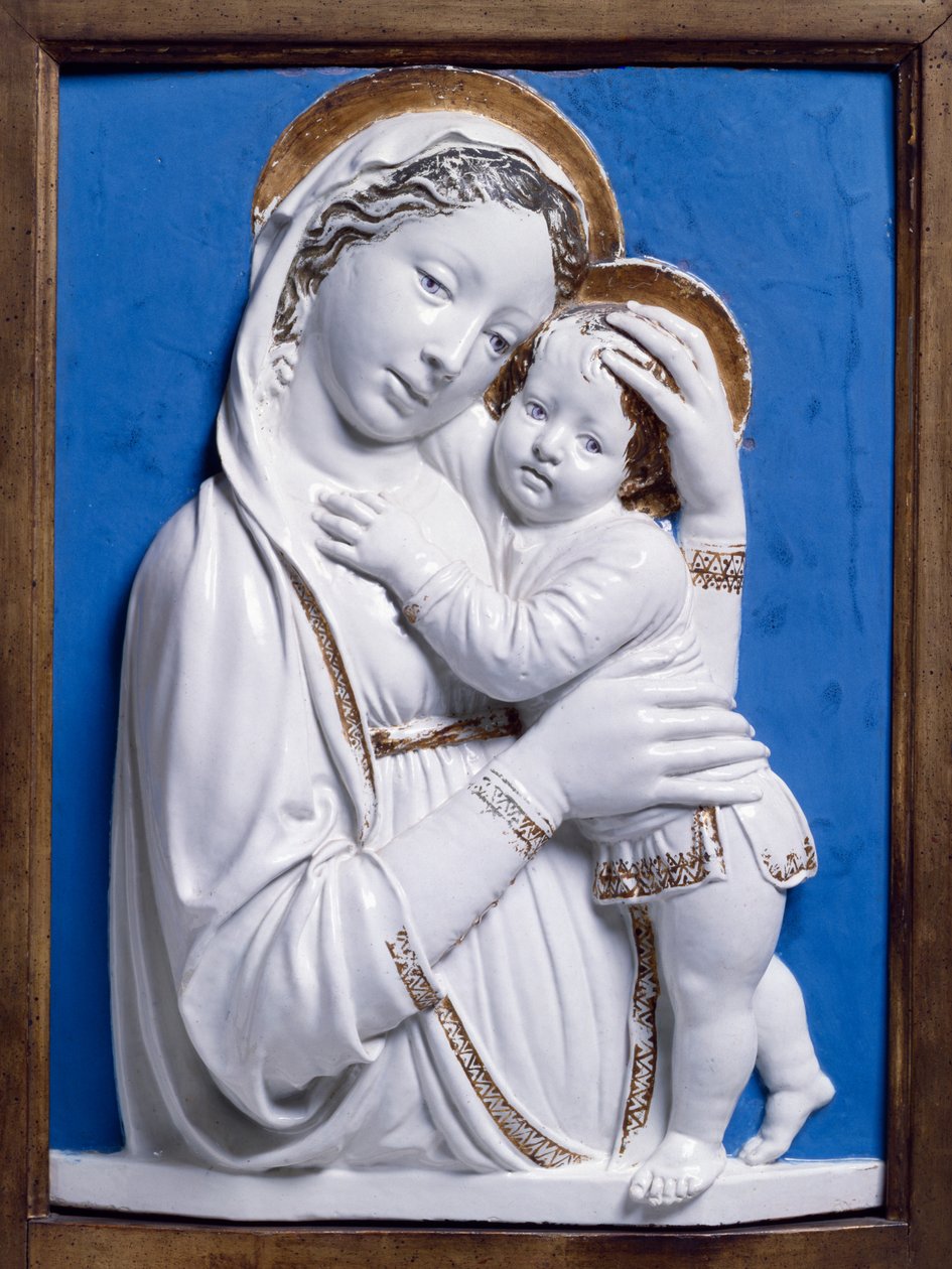 Madonna og barn, 1445-50 (emaljert terrakotta) av Luca Della Robbia