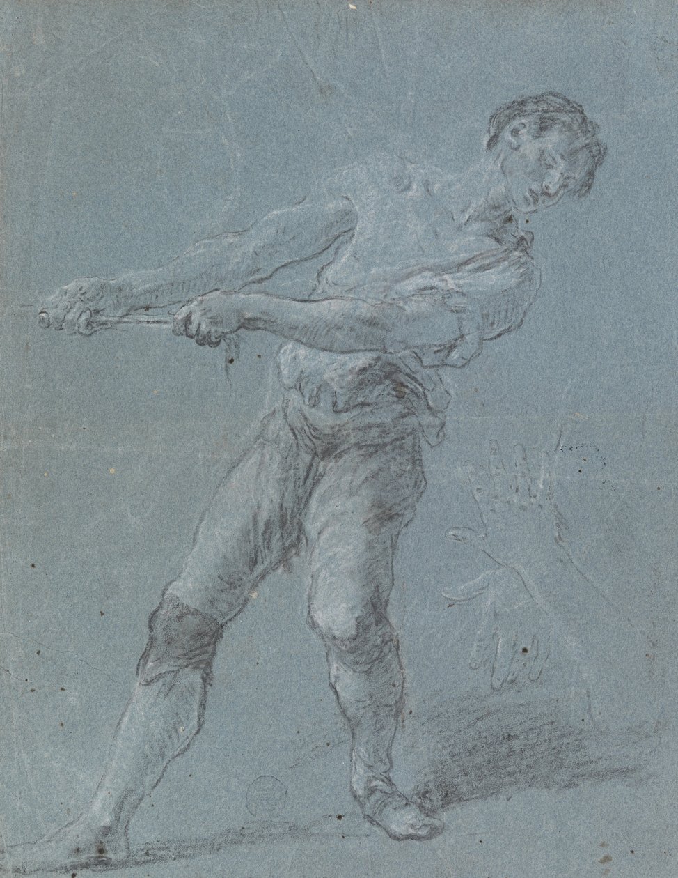 Ung mann som trekker et tau av Luca Giordano