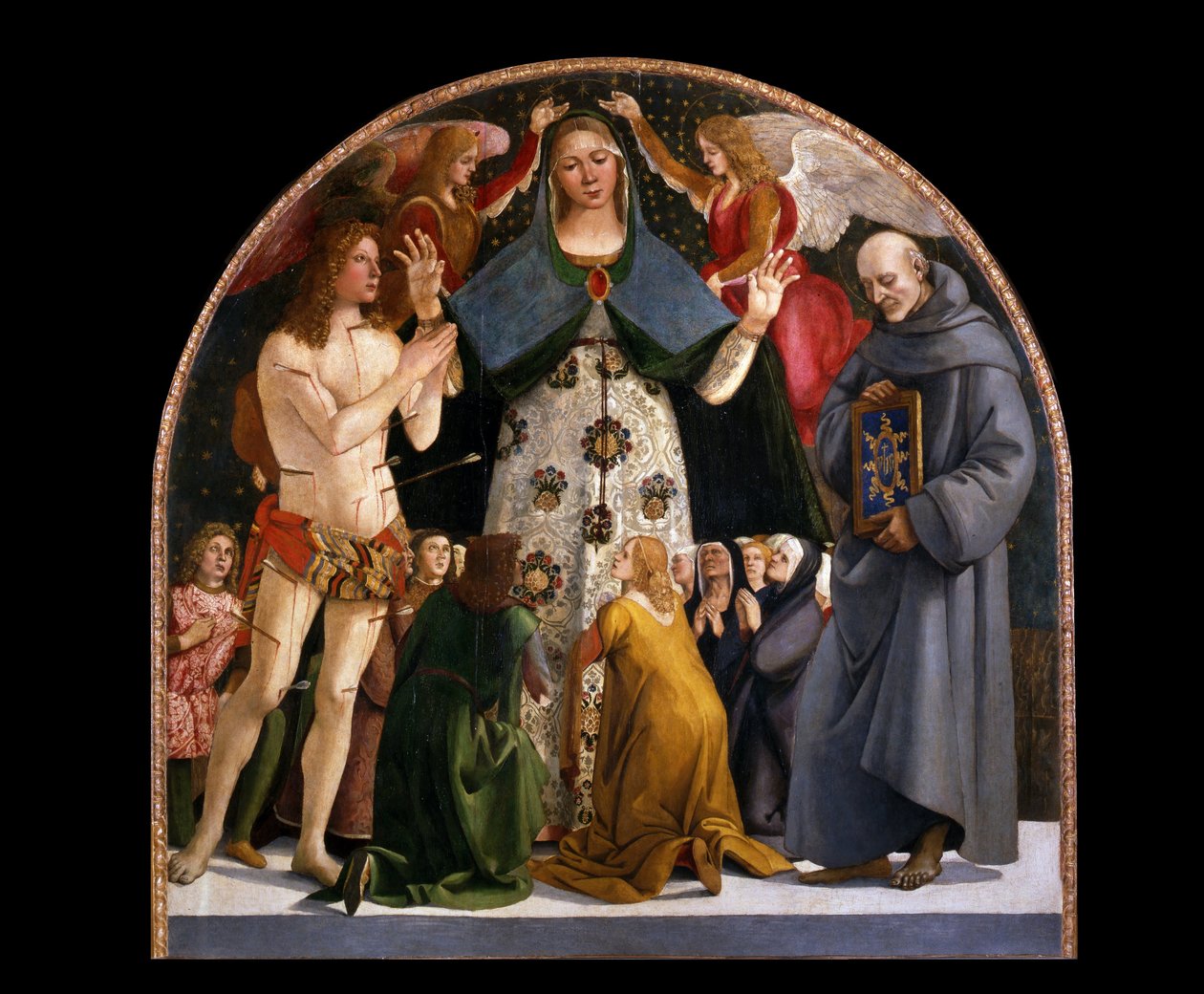 Madonna of Mercy and Saints Sebastian og Bernardino da Siena av Luca Signorelli