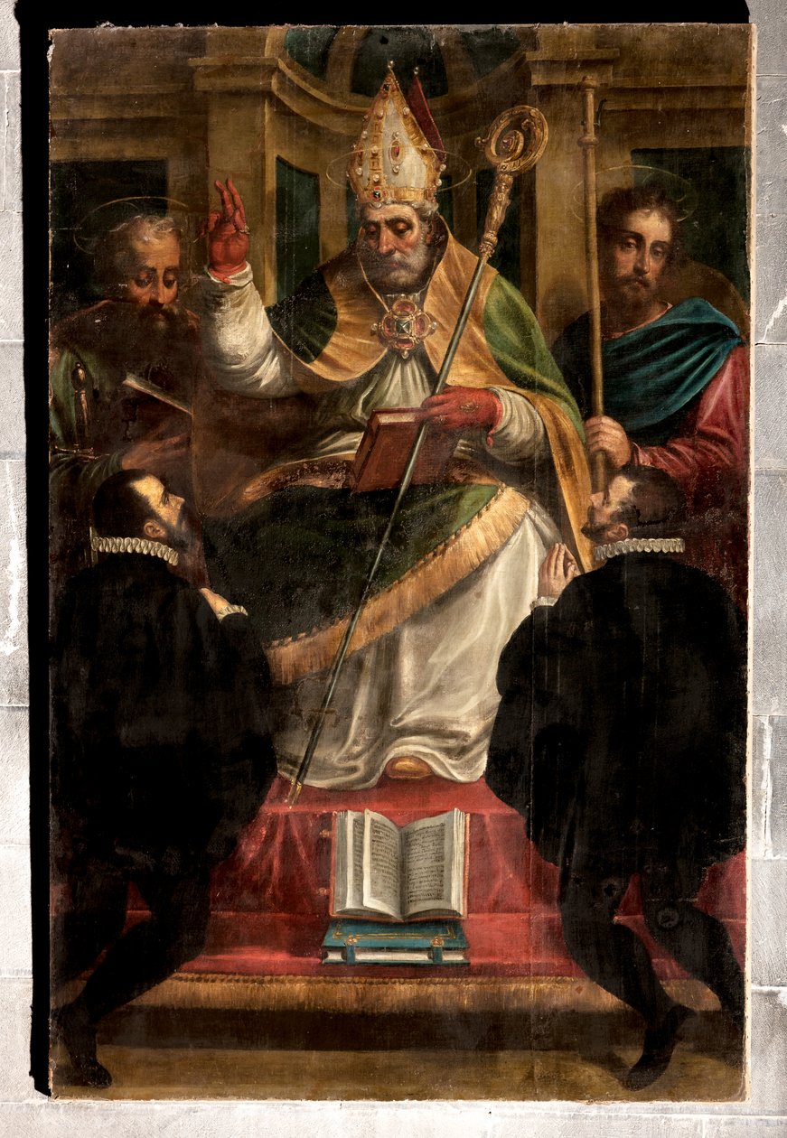 Genova, Duomo (St. Lawrence Cathedral): "St. Gotthard mellom St. Paul og St James og to knelende hengivne" (1571), av Luca Cambiaso (med ommalinger av Carlo Giuseppe Ratti) av Luca Cambiaso