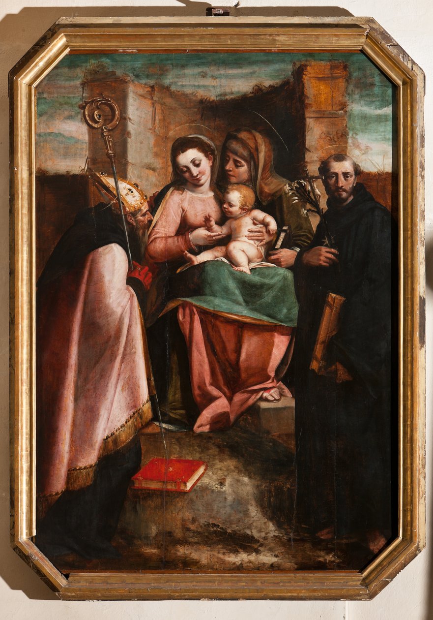 Genova, Duomo (St. Lawrence Cathedral), inne, Baptistery (tidligere Church of St John the Old): "Madonna and Child among St Anne, St Nicholas of Bari and St Nicholas of Tolentino", av Luca Cambiaso av Luca Cambiaso