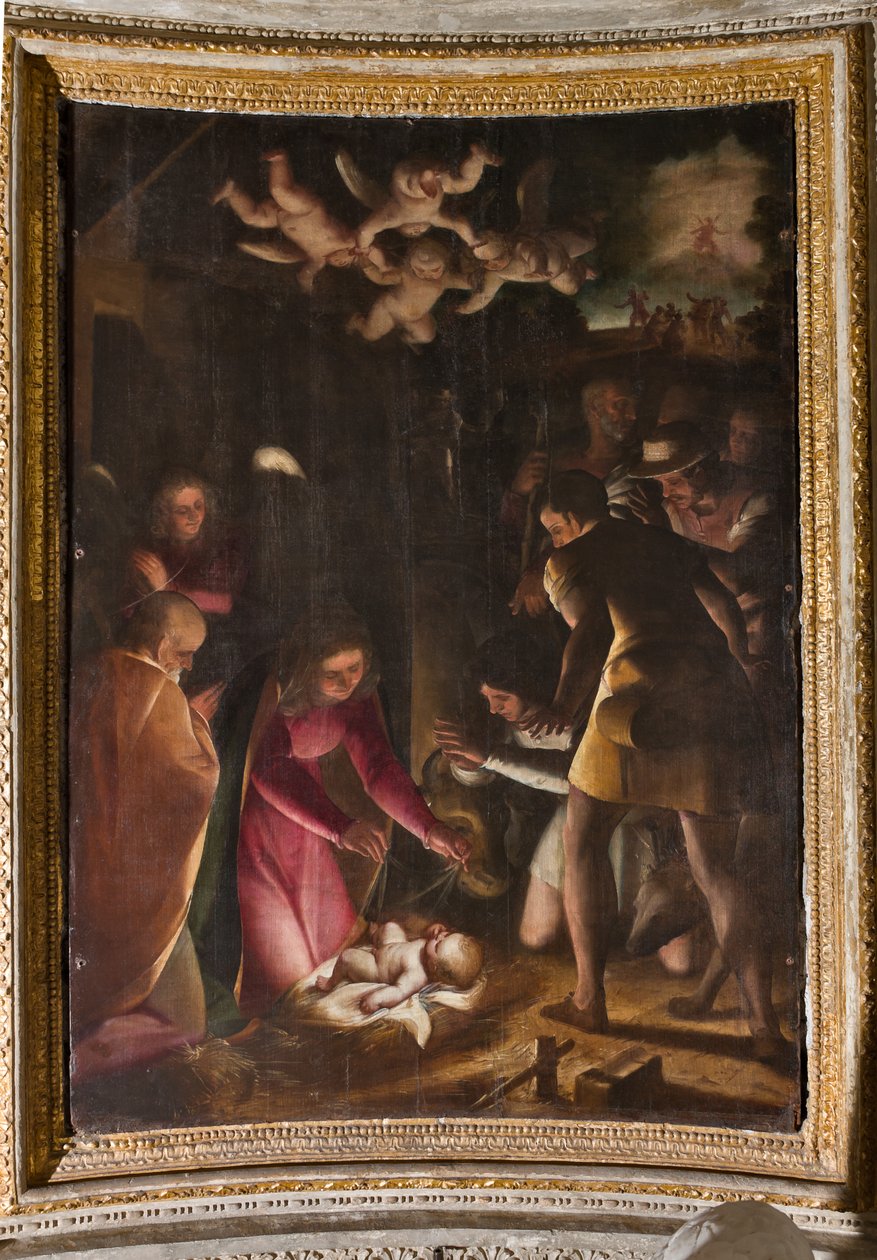 Genova, Duomo (St. Lawrence Cathedral), innvendig, The Lercari Chapel eller The Chapel of the Blessed Sacrament (nordlig apsis): "Adoration of the Shepherds", av Luca Cambiaso av Luca Cambiaso