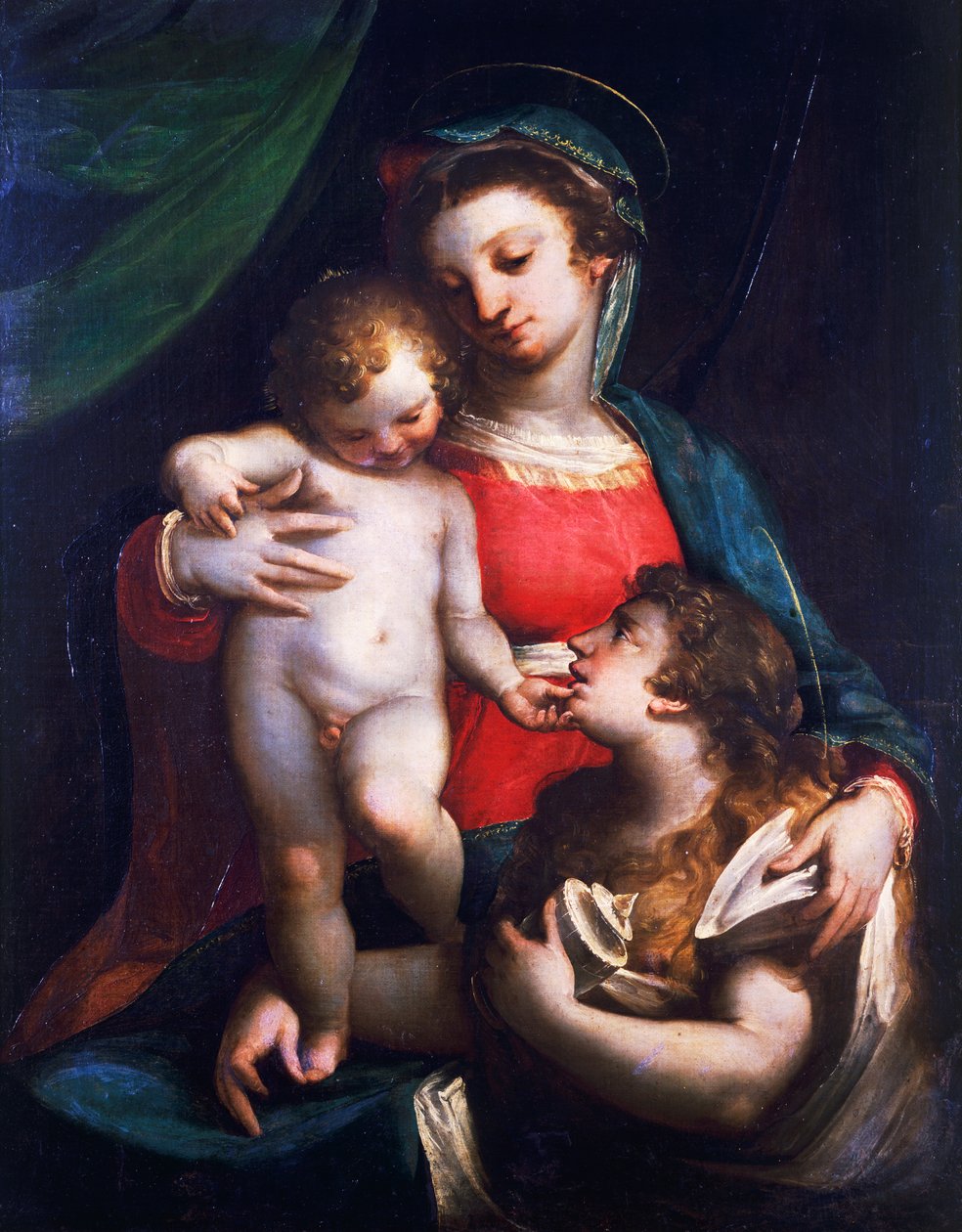 Madonna og barn med Maria Magdalena, av Luca Cambiaso (1527-1585), olje på lerret av Luca Cambiaso