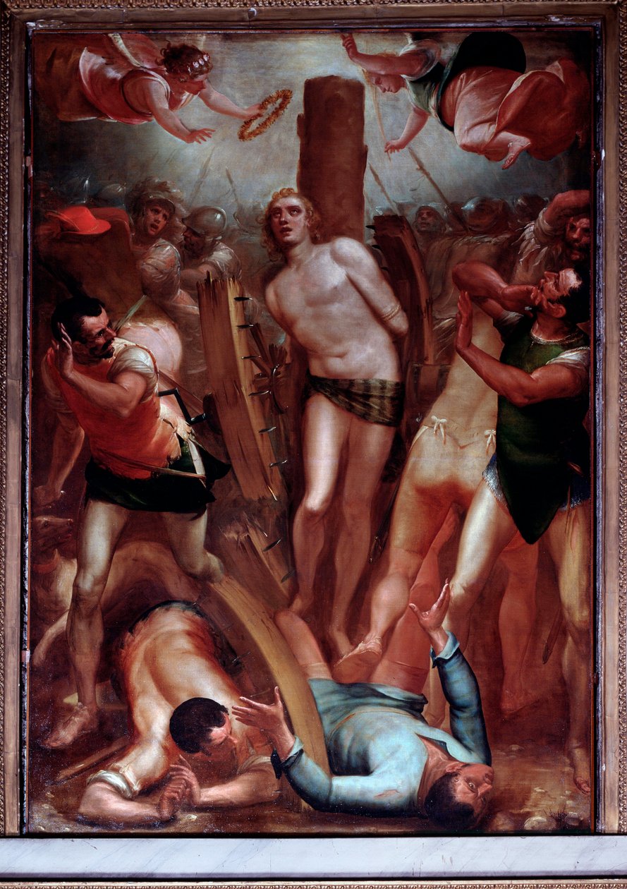 St Georges martyrdød på tannhjulet (maleri av Luca Cambiaso