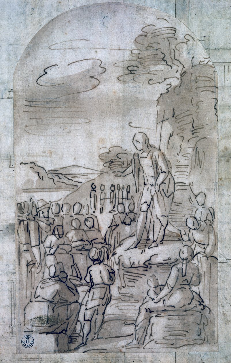 Saint John Baptist forkynnelse, av Luca Cambiaso (1527-1585), Tegning i penn og gouache, Italia av Luca Cambiaso